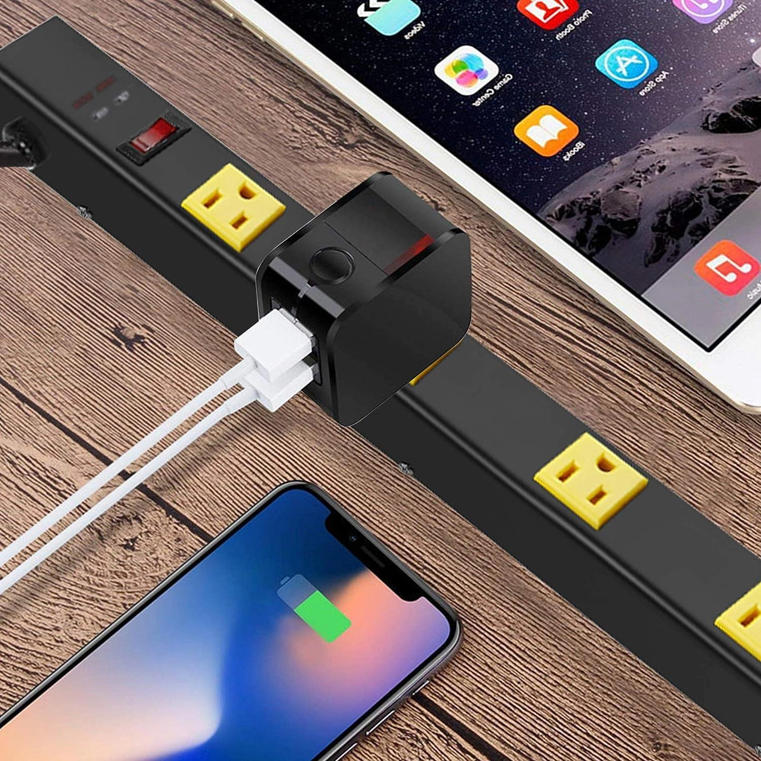 Heavy-Duty Surge Protector Power Strip - 10 Outlets, Wall Mount, Black.
