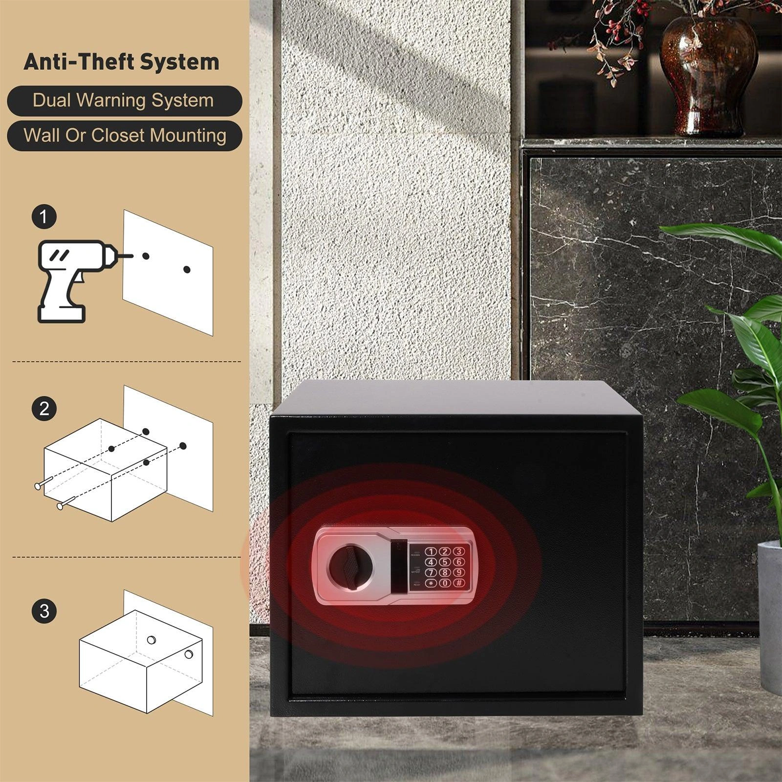 SecureVault Home Safe Digital Lock with Smart Alarm and Shelf